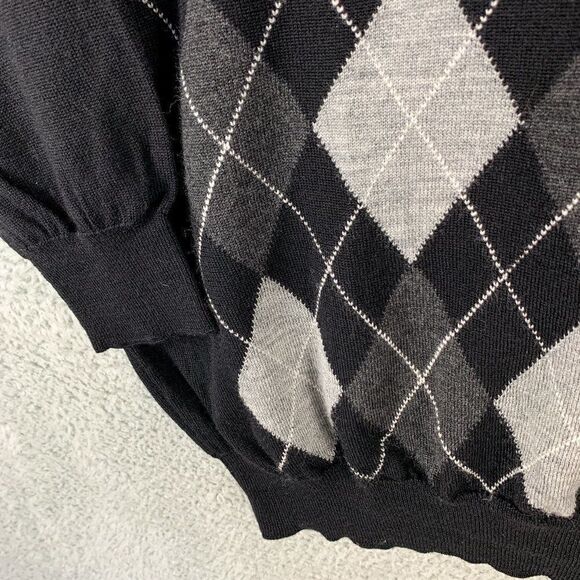 Pringle of Scotland Argyle Sweater Mens Extra Large Black Merino Wool Casual - Picture 3 of 12
